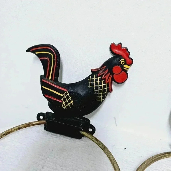 vintage rooster hen chicken round vintage towel bar iron - Picture 3 of 11